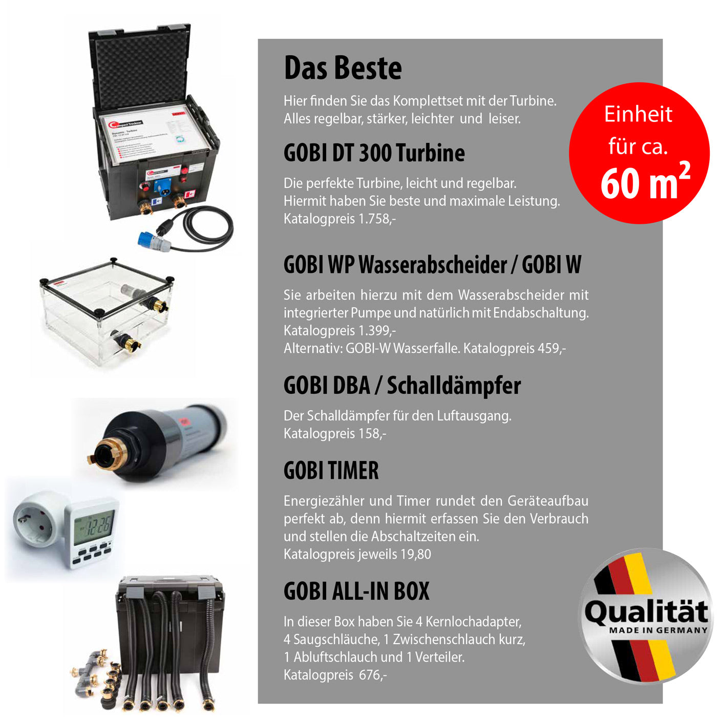 GOBI Komplett-Set Turbine mit Wasserfalle – Dämmschichttrocknung Komplettset