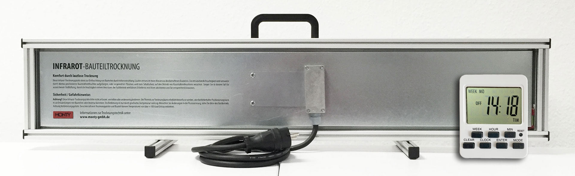 WB 180 - Infrarottrocknungsplatte 1003 x 200 x 40m Inkl. Zeitschaltuhr – Infrarot-Trocknungsplatte für Bauteiltrocknung 