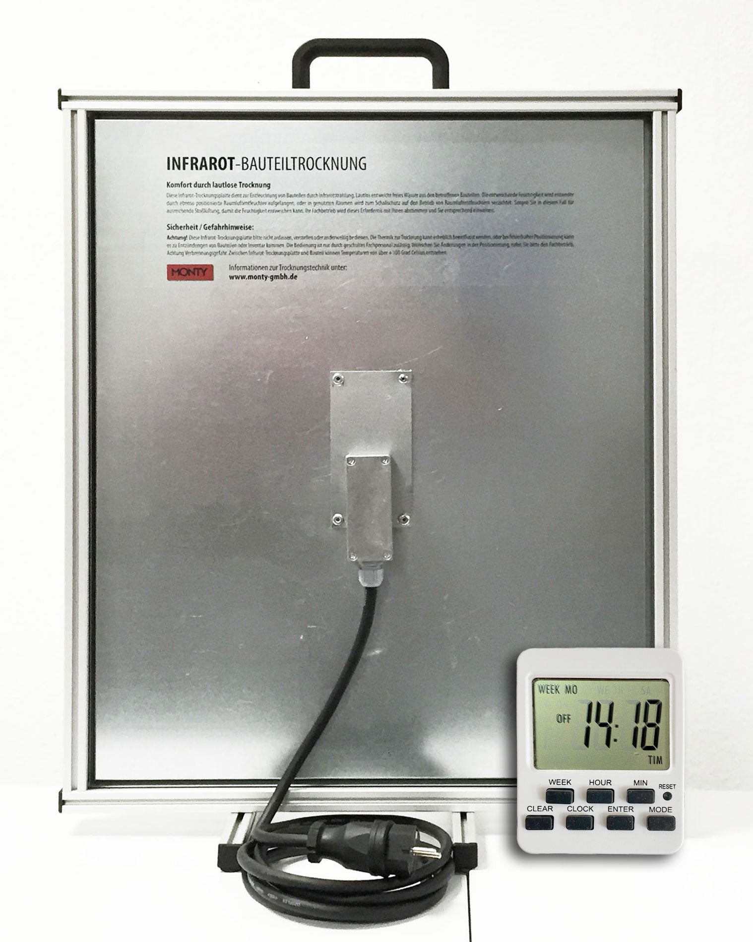 WB 300 - Infrarottrocknungsplatte 495x610x40mm Inkl. Zeitschaltuhr – Infrarot-Trocknungsplatte für Bauteiltrocknung nach