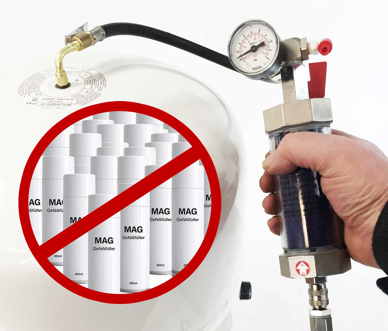 MAG-REFILL Einzelkartusche komplett mit Manometer – Gefäßfüller