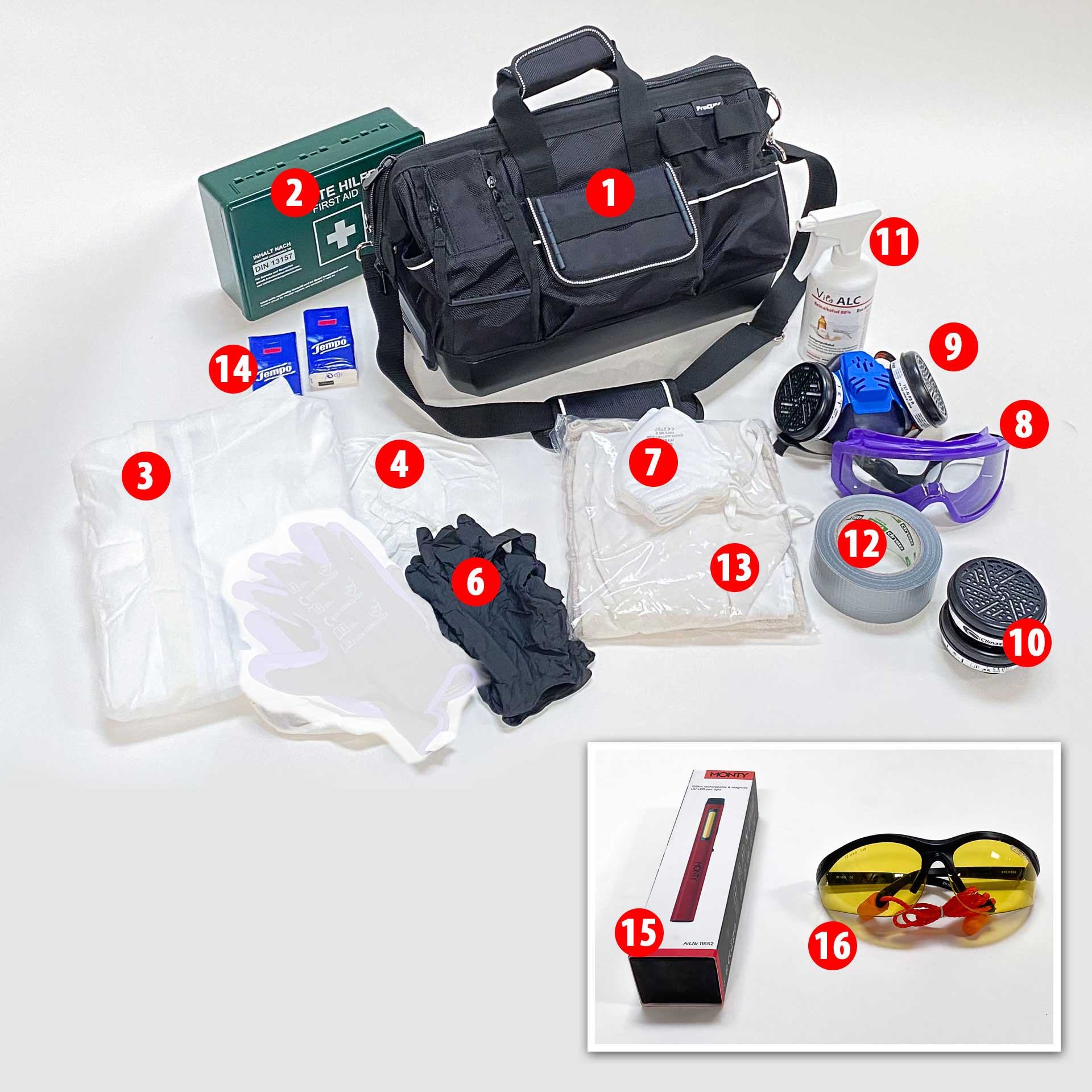 PSA-Tasche (PSA-2 BAU + TROCKNUNG) – PSA-Komplettset – Persönliche Schutzausrüstung