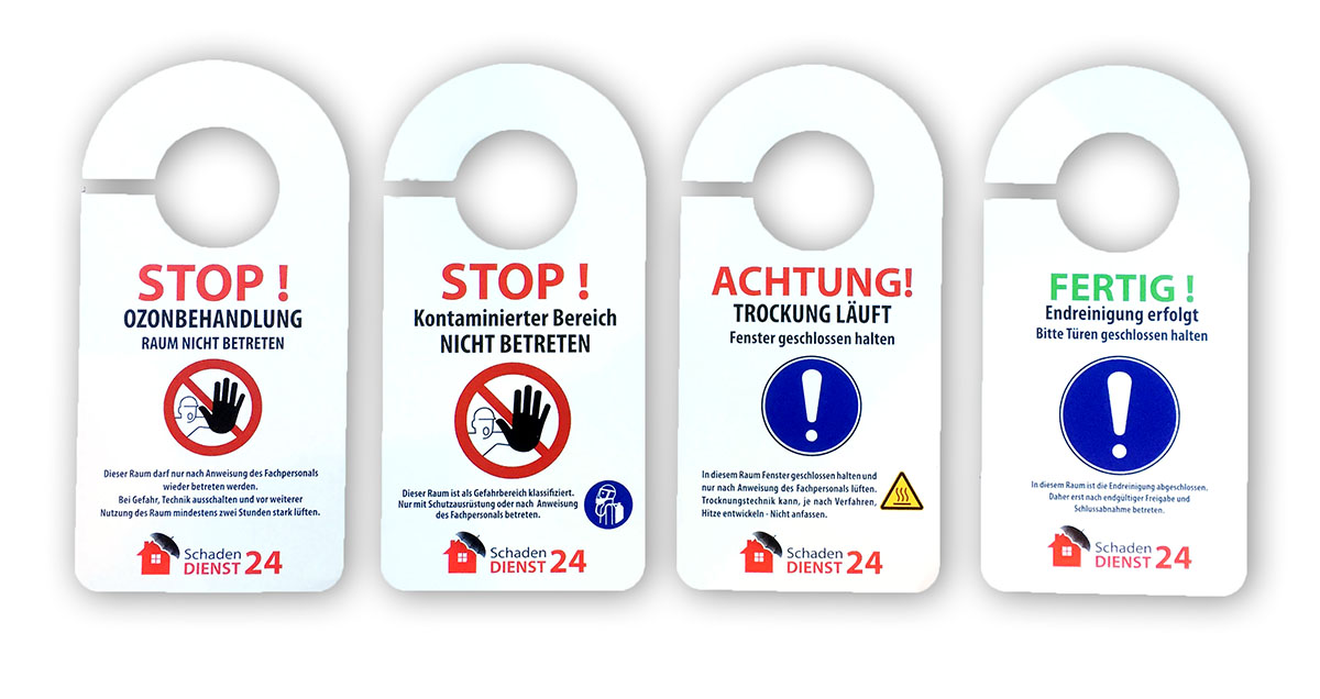 Komplettset 5 x 100 Türanhänger / alle vier Sorten neutral oder mit Logo SD24